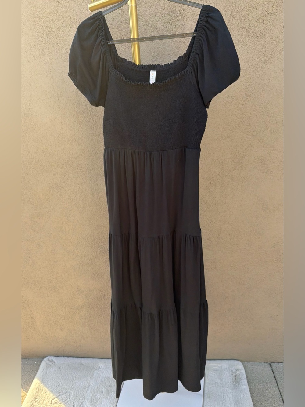 Anthropologie Daily Practice Black Tiered Maxi Dress Size M 100% cotton